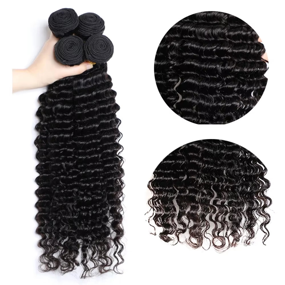 Luxe 32-Inch Deep Wave Brazilian Hair Bundles - Soft, Curly Water Wave Extensions