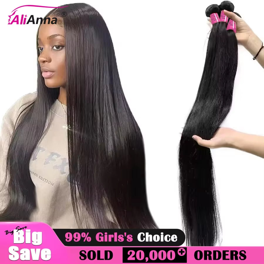 Luxurious 10A Brazilian Human Hair Weave Bundles - Straight Buss Down Extensions in 30-40 Inch Lengths