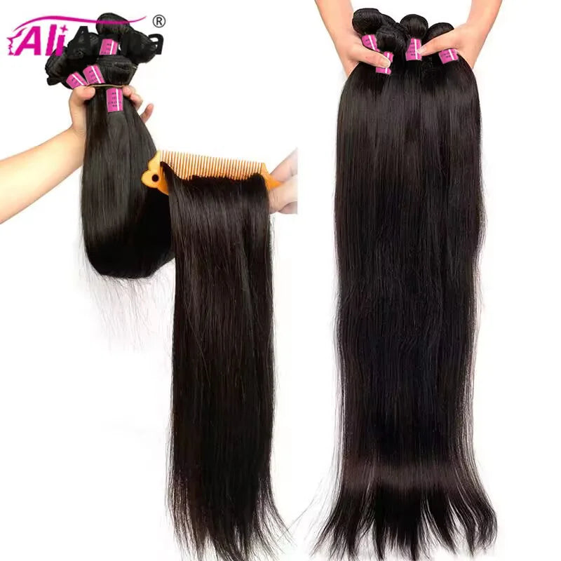 Luxurious 10A Brazilian Human Hair Weave Bundles - Straight Buss Down Extensions in 30-40 Inch Lengths